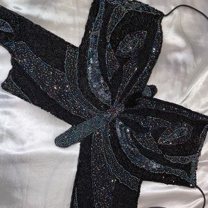 Women’s Y2K dread stock Vintage Beaded iridescent black Butterfly Halter Top